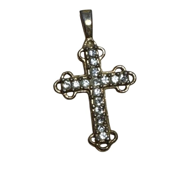 Roman Gold Tone Cross Pendant With Clear Rhinestones 1.25" Religious Vintage - Picture 1 of 7